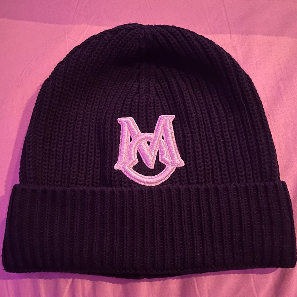 Embroidered Navy Blue Moncler beanie